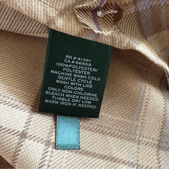Lauren Ralph Lauren Tan Blue Plaid Wrap Plaid Blouse Womens 1X Long Sleeve - Picture 8 of 12